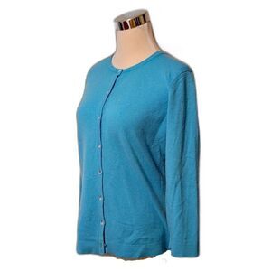 Ann Taylor 3/4 Sleeve Cashmere Button Down Blue Sweater Size L